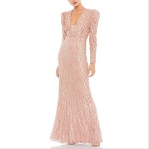 NWOT Mac Duggal 93574 Beaded Puff Sleeve Trumpet Gown, Size 12